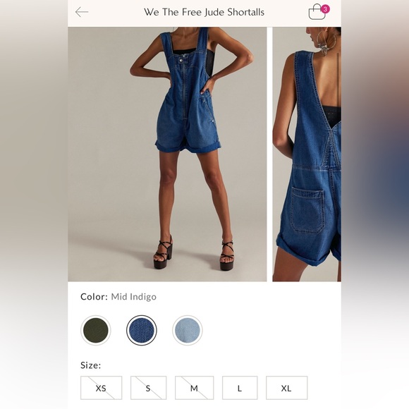 NWT Free People We The Free Jude Shortalls - Mid Indigo Blue - XS - Picture 7 of 11